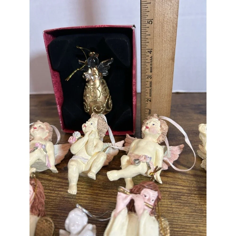 Vintage Angel Christmas Tree Ornaments Cherubs Lot Of 9 Holiday Decor Mixed Set